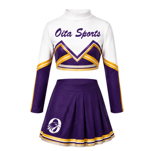 Conjunto de Uniforme Deportivo Sublimado en Oro Púrpura, Manga Larga, Falda Plisada, para Equipo Deportivo, Entrenamiento, Práctica y Presentación - Product Image 2