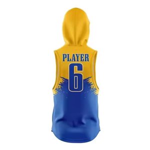 Conjunto de Camiseta de Baloncesto sin Mangas con Capucha Sublimada Personalizada, Azul y Amarillo, Jugador Número 6, Todas las Temporadas, Ropa Deportiva Unisex para Adultos - Product Image 4