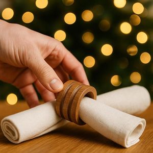 Modern Wooden Napkin Ring Hollow Design 4.5cm Durable <b>Table</b> Decoration Wedding Use - Product Image 5