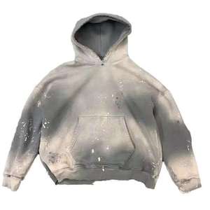 Essentiials Custom Streetwear Vintage Oversized Hoodie Acid Wash <b>Paint</b> Splatter Cotton Drop Shoulder Men's Fleece Pullover Tops - Product Image 4