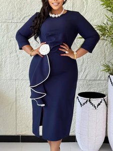 Vestidos de Oficina Africanos para Mujer, Elegantes, Midi, Cintura Natural, Manga Larga, Corte Entallado, Tallas Grandes, de Fábrica - Product Image 1