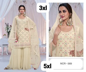 Cantidad a granel exportador que vende ropa india de calidad estándar mujeres Georgette Salwar traje con trabajo de bordado pesado - Product Image 3