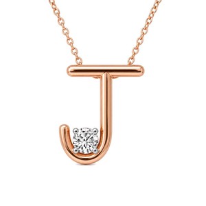Collier pendentif lettre J en or 10k/14k au design original, avec diamant de laboratoire certifié GRA, taille minimaliste, unisexe - Product Image 3