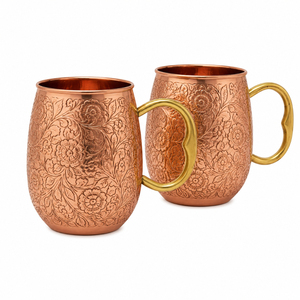 Mug à Moscow Mule en cuivre pur, gravé à la main, motif floral en relief, qualité supérieure, style antique, avec poignée, vente en gros - Product Image 1