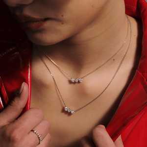 <b>Three</b> Stone Cluster <b>Pendant</b> Necklaces Round Radiant Pear Cut Lab Grown Diamond Solitaire Everyday Wear Modern 14k 18k Solid Gold - Product Image 2