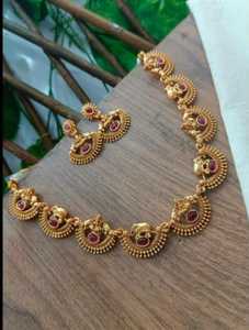 High Quality Brass Ethnic Traditional South <b>Indian</b> Temple Bridal Set Zircon Goddess Design Rose Gold Plated Engagement Party - Product Image 3