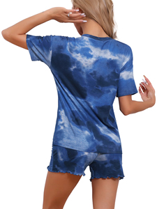 Ensemble 2 pièces tricoté tie-dye pour femme, haut boutonné à col rond et short à cordon de serrage, respirant, décontracté, pour le printemps et l'été - Product Image 2