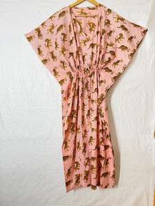 Vestido maxi caftán de algodón con estampado de jungla para mujer, estilo holgado, bohemio, para playa, ropa informal de verano, caftán. - Product Image 4