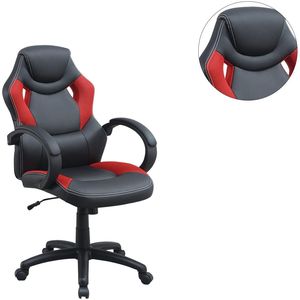 Sedia da ufficio imbottita nera e rossa da 1 pezzo con cuscino confortevole per giochi e lavoro d'ufficio - Product Image 2