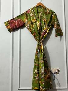 Kimono de Algodón con Estampado Floral, Cuello en V, Manga Larga, Secado Rápido, Ligero, para Primavera, Ideal para Damas de Honor - Product Image 3