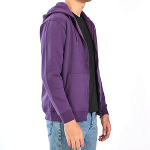Sudadera con Capucha y Cremallera para Hombre, Color Morado, Corte Regular, Estilo Casual para Otoño, Material de Felpa Tejida de Color Sólido - Product Image 2