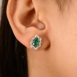 14K White Gold 1.17ct Oval Emerald Cut Diamond Cluster <b>Earrings</b> - Product Image 6