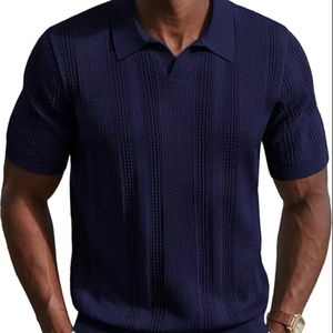 Camisas de Verano para Hombre, 100% Algodón, Manga Corta, Cuello en V, Tejido de Punto, Polos Casuales de Golf - Product Image 1