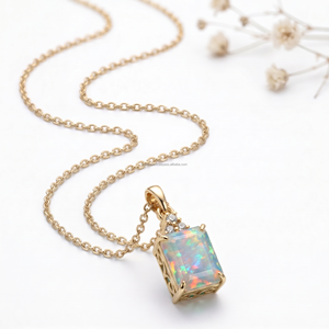 Colgantes y Dijes Finos de Ópalo Corte Esmeralda Libra Harmony, Joyería Fina de Oro Blanco, Colección de Regalos de Moda para Cumpleaños y Aniversarios 2026 - Product Image 1