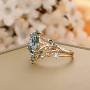 Vintage <b>Moss</b> <b>Agate</b> Engagement <b>Ring</b> 14K 18K Rose Gold Prong Setting Brilliant Cut Diamond Rhodium Plated Unisex Wedding <b>Ring</b> - Product Image 4