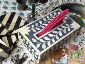 Caja de pañuelos con incrustaciones de hueso, nuevo diseño, caja de pañuelos de resina y hueso, accesorios de decoración para mesa de cocina y soporte para servilletas - Product Image 6
