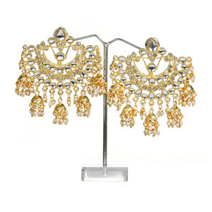 Boucles d'oreilles pendantes tendance pour mariée, en alliage Kundan indien, avec strass en cristal et fausses perles, pour femme, vente en gros, ensemble de bijoux fantaisie, cadeau - Product Image 1