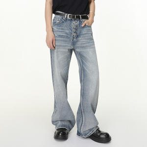 Men's Vintage Mid Waist <b>Boot</b> Cut Loose Denim Jeans with Character Pattern Customizable Medium Wash Eco-Friendly & Breathable - Product Image 1