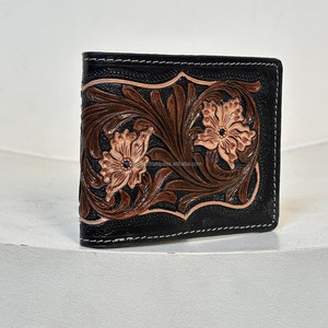 2025 Nueva billetera de diseño de lujo para hombre, cuero mecanizado a mano, superventas, diseño abierto, cuero genuino, bolsillo con cremallera, billetera plegable - Product Image 4