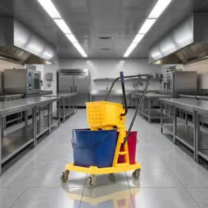 Self-Cleaning Janitorial Cart Wringer Best Selling 36L <b>Plastic</b> Basket Water Use Restaurants 20L PP PVC Bamboo Material 4 <b>Wheel</b> - Product Image 5
