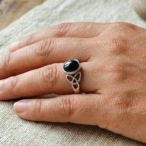 <b>Black</b> Onyx Celtic Knot Ring Sterling Silver Bezel Setting 14k Gold Plated <b>Rose</b> Gold Handmade Bohemian Style July Birthstone - Product Image 6