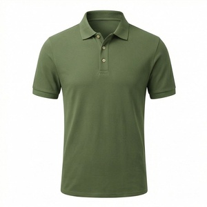 Polo à manches courtes pour homme, vert olive, tricoté, uni, décontracté, coupe classique, boutons - Product Image 1