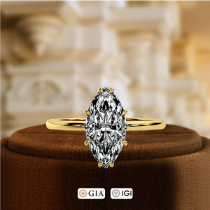 แหวนหมั้นเพชรทรงมาร์คีส์ 1 กะรัต เพชรเลี้ยงในห้องปฏิบัติการ รับรองโดย IGI แหวนเพชรเหลือง 14k แบบวงแหวนซ่อน แหวนเพื่อการใช้งานที่หลากหลาย แหวนเจ้าสาว - Product Image 2