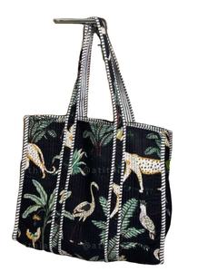 Sac fourre-tout en coton matelassé ATITHI ART, imprimé à la main, floral multicolore, fermeture éclair, longue poignée d'épaule, sac de shopping - Product Image 1