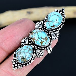 Bague de créateur unique en laiton, ajustable, faite à la main, avec pierre précieuse naturelle Cheval Sauvage Blanc et pierre naturelle, style traditionnel - Product Image 2