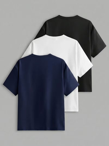 Men's Short Sleeve T-Shirt Set 100% Cotton Breathable Skin-Friendly Regular Fit Loose Neck - Product Image 3