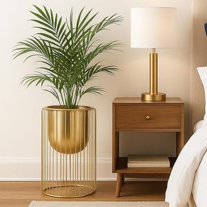 Macetero Moderno de Metal Dorado con Soporte de Jaula de Alambre Cilíndrico, Decorativo para Interiores y Exteriores - Product Image 2