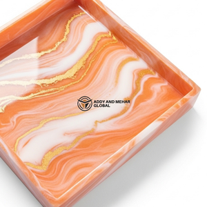 Elegant Peach Resin Serving Tray – Round <b>Marble</b> Effect Decorative <b>Coffee</b> <b>Table</b> Tray - Product Image 4