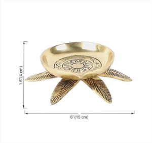 Bol à huile en laiton artisanal avec base à cinq feuilles, lampe à huile décorative en laiton, porte-bougie traditionnel pour table, décoration d'intérieur - Product Image 5