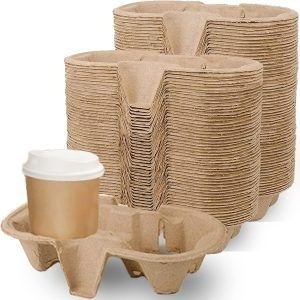 Premium <b>Disposable</b> Beverage Carrier Tray 2 <b>Cup</b> Molded Pulp Holder for Hotels Cafes and Restaurants Tray for Food Industry Use - Product Image 2