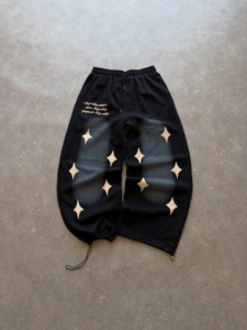Nouveau pantalon de survêtement en molleton pour homme, motif étoile vintage, coupe large, épais, style streetwear hip-hop - Product Image 1