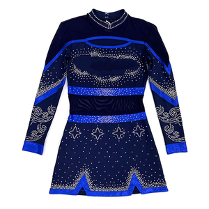 Conjunto de animadora azul bicolor con estampado de estrellas, top de malla de manga larga y falda para el rendimiento de equipos de animación, uniformes para mujer - Product Image 2