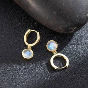 Boucles d'oreilles pendantes en pierre de lune naturelle, argent sterling 925, plaqué or 14 carats, bijoux en pierres précieuses pour femmes - Product Image 4