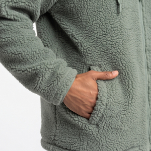 <b>Men's</b> Hooded <b>Sherpa</b> <b>Fleece</b> <b>Jacket</b> Solid Color Single Button Closure Standard Lining Winter Casual Outerwear Front Customized - Product Image 3