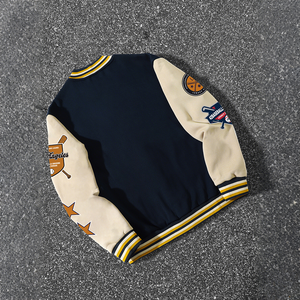 เสื้อแจ็คเก็ต Letterman แขนหนังผสมขนสัตว์สำหรับผู้ชาย ยี่ห้อ Manufacturer Varsity สไตล์วินเทจ สตรีทแวร์ สำหรับฤดูหนาว แบบเรียบๆ ติดกระดุม - Product Image 6