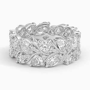 Bague éternité large en moissanite à taille mixte de luxe |   Bague de mariage en or jaune avec pierres rondes et marquises - Product Image 3