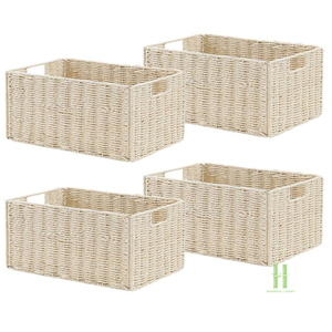 BEST SELLER Lightweight Handwoven Paper Basket with Handles Eco-Friendly Storage Container for Home and Office Use - Product Image 1