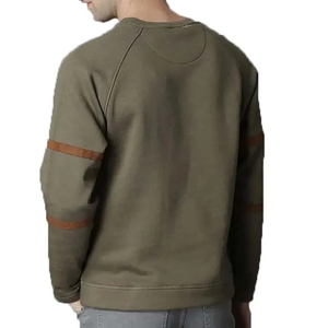 เสื้อสเวตเชิ้ตคอกลมสีเขียวมะกอกสำหรับผู้ชาย แขนเสื้อแบบแร็กแลน สีพื้น ผ้าถัก 100% คอตตอน สวมใส่สบาย ทรงปกติ เหมาะสำหรับใส่ในฤดูใบไม้ร่วง - Product Image 3