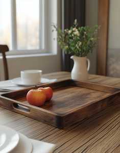 Premium Decorative Large <b>Rectangular</b> Wooden Handmade Polished Durable Modern Japandi Serving <b>Tray</b> Home Office Dining Kitchen Tea - Product Image 1