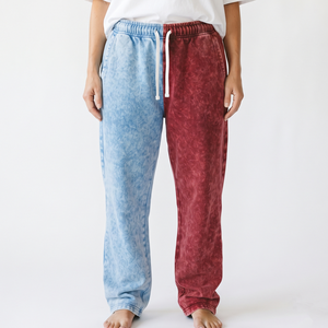 Joggers surdimensionnés bicolores délavés à l'acide pour femme, coupe ample, style décontracté, streetwear - Product Image 1