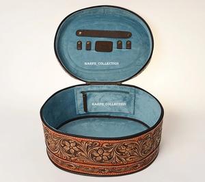 Bolso de mano de cuero floral repujado para mujer con cierre de cremallera y asa superior tallada para viajes y eventos nocturnos - Product Image 4