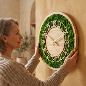 Moss <b>Design</b> Modern Analog Quartz Emerald forest wood slice <b>wall</b> <b>clock</b> Moss grove rustic wooden <b>wall</b> <b>clock</b> Woodland harmony moss - Product Image 2
