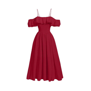 Robe trapèze épaules dénudées pour femme, couleur unie, en satin plissé, ajustée, élégante, pour soirée, printemps, décontractée, en tissu tissé - Product Image 3