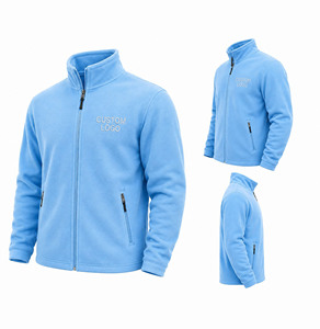 Veste en polaire bleu clair pour homme, fermeture éclair intégrale, col montant, broderie de logo personnalisée, vêtements décontractés pour l'automne - Product Image 2