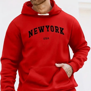 Sudadera con Capucha Roja para Hombre, Diseño con Estampado de Nueva York, EE. UU., Felpa de Algodón, Informal, para Otoño, con Bolsillos, Corte Regular - Product Image 1
