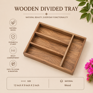 Plateau décoratif en bois de qualité supérieure, à compartiments multiples, organisateur en bois naturel, support pour collations, fruits secs, couverts, cuisine, salle à manger - Product Image 5